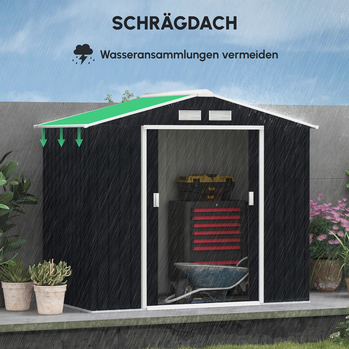 Сарай для інструментів Outsunny з розсувними дверима, 2,13 x 1,30 x 1,85 м, метал, колір вугільного графіту