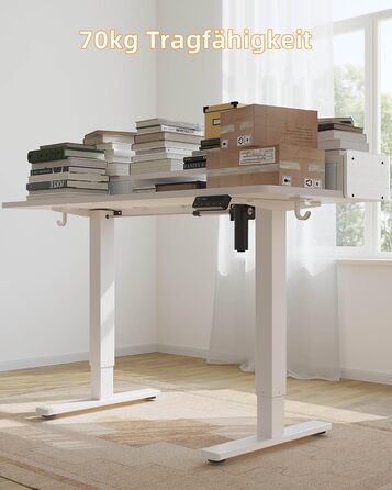 Електричний стіл YIHAYO з висувними ящиками та підставкою для монітора 120x60 см, з функцією пам'яті, Natural White, білий каркас/поверхня