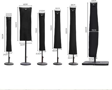 Захисний чохол для парасольки (220 x 30/50 см, чорний)