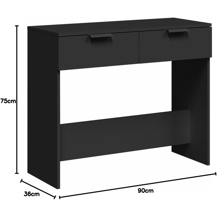 Консольний столик з 2 шухлядами, 90x36x75см, інженерне дерево, чорний