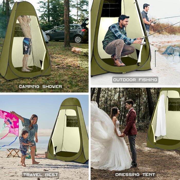 Намет для душу Brian & Dany, кемпінговий, Pop-Up, 120x120x190 см, оливковий, водонепроникний, UPF 50+