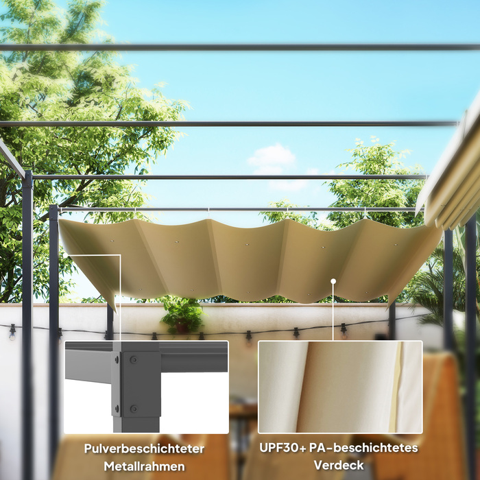 3x3 м Пергола для саду зі знімним дахом, павільйон, навіс для затінку, UPF30+, бежевий