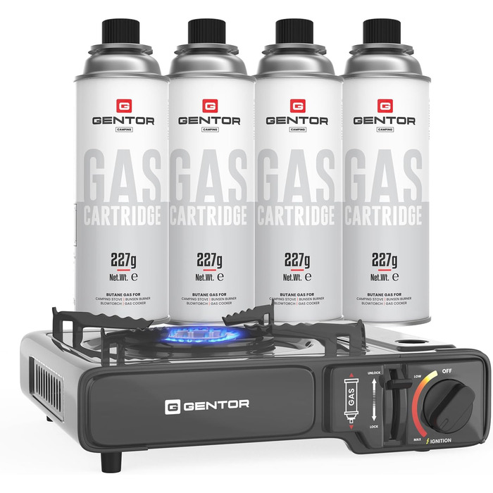 Газовий набір для кемпінгу: плита, 4 балончики 227г та кейс. Плита для кемпінгу, приготування їжі без електрики. Газова плита, газова картридж, кейс для транспортування