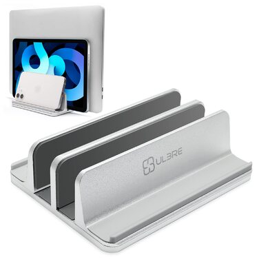 Вертикальна підставка для ноутбука Metal з 4 слотами, регульована, для MacBook, HP, Chromebook (до 44.5 см) – срібна