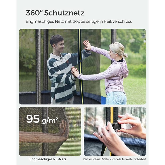 Батут SONGMICS садовий Ø244/305/366/427 см з захисною сіткою, драбиною та м'яким покриттям (244 см, Чорний + Темно-синій)