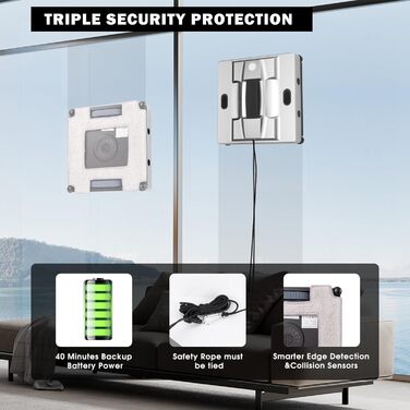 Робот для миття вікон K2 з функцією розпилення, 6000Pa, тихий, для рамових та безрамових вікон, з 4 запасними серветками