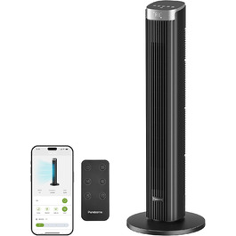 Турбовентилятор Leiser 91 см з осциляцією, пультом дистанційного керування та Wi-Fi, 4 швидкості, 4 режими, таймер 12 годин, чорний