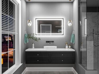 Дзеркало для ванної кімнати TETOTE з підсвічуванням 90x90 см, без рами, LED-touch, 3 кольори, регулювання яскравості, пам'ять (60x100 см)