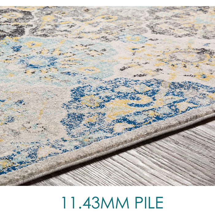 Вінтажний килим Сурья Сицилія-східний килим для вітальні, їдальні, спальні-східний килим в стилі бохо, килим з коротким ворсом для зручності догляду-великий килим 120x170 см гірчично-жовтого кольору (160x220 см, синій)
