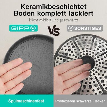 Набір посуду GipP Keramik, антипригарне покриття, 17 предметів (сірий), безпечний для миття в посудомийній машині, без PFAS