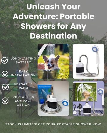 Переносний душ для кемпінгу HYDROPORT 2200 mAh: для подорожей, пляжу, домашніх тварин