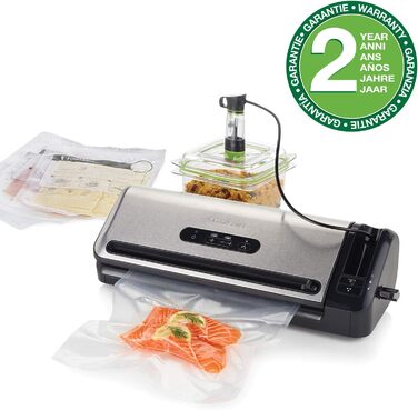 Вакууматор FoodSaver FFS017X з різачем, відсіком для рулонів, ручним вакууматором та функцією маринування, сріблястий
