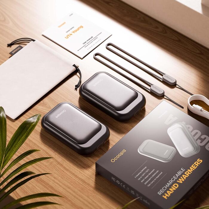 Електричні грілки для рук OCOOPA UT4 Young Obsidianschwarz, 5000mAh, 2 шт. - Компактні, Водонепроникні, Швидкий нагрів, USB, для зими