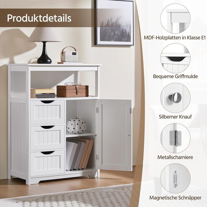 Шафка для ванної кімнати Yaheetech з 3 шухлядами та 1 дверцятами, регульовані полиці, 66 x 35 x 90 см