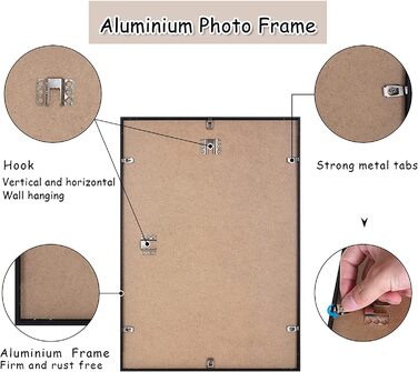 Велика чорна рамка для фотографій формату А2 з пластиковим склом спереду, рамка формату А2 з паспарту для рамки формату А3 59,4 x 42 см-алюмінієва рамка для фотографій/настінна рамка для плакатів, 2 упаковки (4 шт. формату А3, чорний метал)