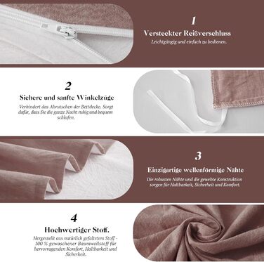 Набір постільної білизни SOULFUL 155x220 з бавовни (4 шт.): 2x 135x200 + 2x 80x80, з блискавкою, текстура як Stone Washed Leinen, цегляно-червоний колір