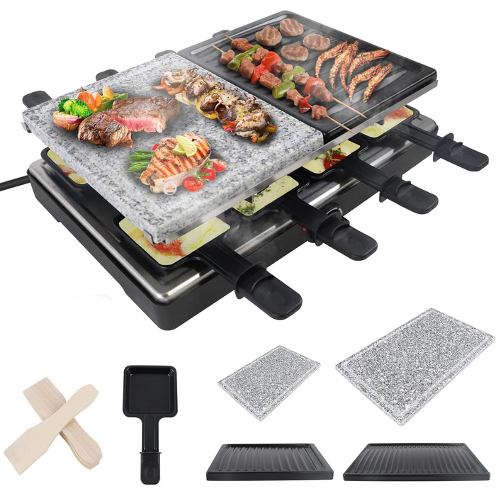 Електричний набір для раклет SUBTLETY на 8 осіб з гранітною гриль-плитою та антипригарним покриттям
