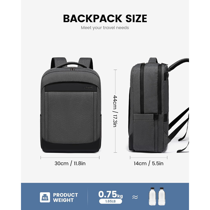 LOVEVOOK Рюкзак чоловічий великий, для ноутбука 17 дюймів, ділова сумка, рюкзак для роботи, шкільний рюкзак, водонепроникний, туристичний рюкзак, чоловічий, повсякденний, для офісу, роботи, подорожей, навчання (15.6 дюймів, Темно-сірий)
