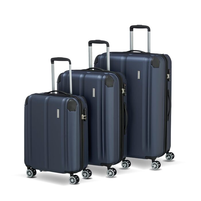 Набір валіз Travelite 3 шт. з жорстким корпусом (L/M/S), 4 колеса, City, валіза ручної поклажі S, валізи-ролери з антицарапинним покриттям, TSA замок + розширюваний клапан (окрім розміру S), Набір валіз-ролерів (L/M/S) Marine