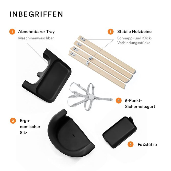 Дитячий стільчик Stokke Clikk Black Natural з підносом та ременем безпеки - ергономічний, регульований, для дітей 6-36 місяців (до 15 кг)