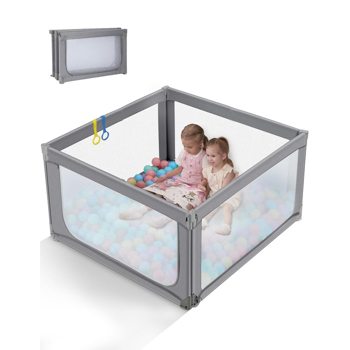 Манеж Dripex Baby 125120 см, складний манеж, тканина 300D Оксфорд, з сіткою, сірий