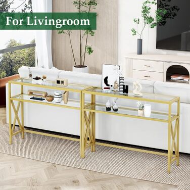 Консольний столик YMYNY з загартованим склом, золотий, 101x25x80.5 см (HGD007G)