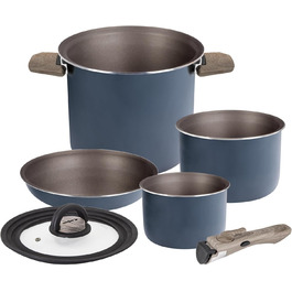 Набір посуду для кемпінгу BRUNNER Camping HOHES: каструлі та сковорідки з алюмінію (Ø 18, 20, 22 см), TORRALTA Vakublock, 2-4 особи, з покриттям, легкий, високоякісний, стікельний. 5+1-тильний набір