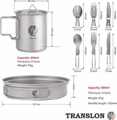 Набір титанового посуду для кемпінгу TRANSLON