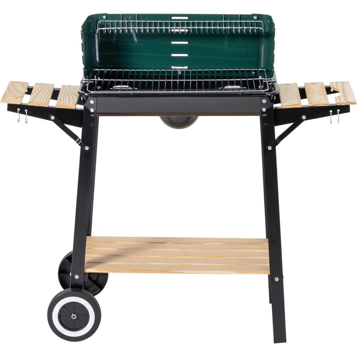 Гриль вугільний на коліщатках ARO, сталь/дерево, 2 решітки, 2 полиці, зелений