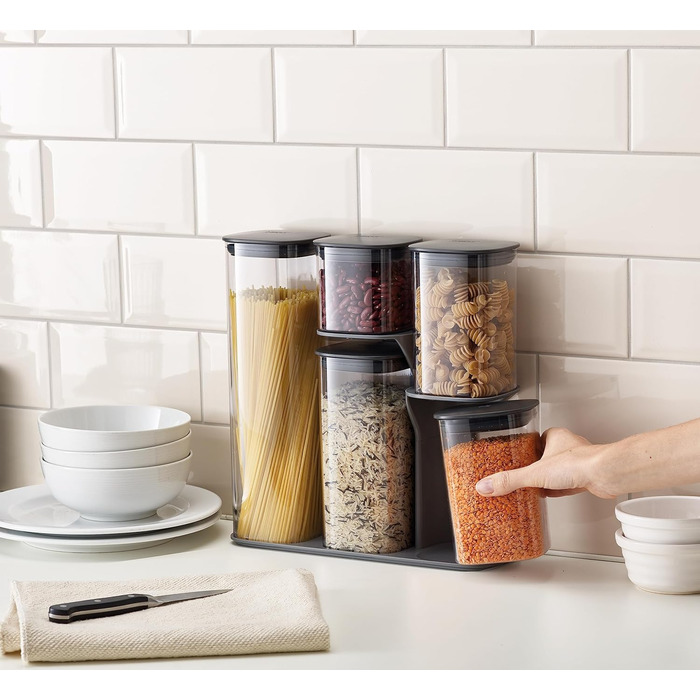 Набір Joseph Joseph з 5 контейнерів для зберігання продуктів у холодильнику, герметичні, сірі, з функціональним тримачем
