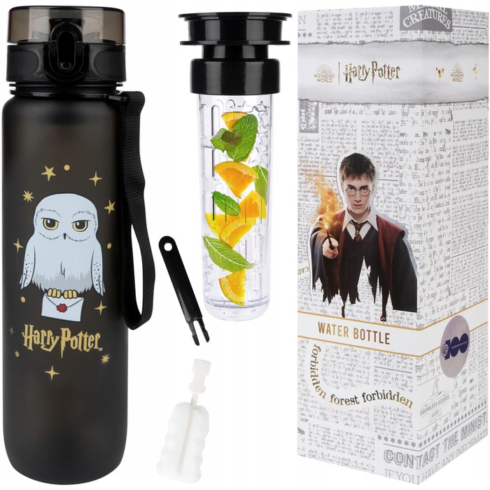 Пляшка для води MOMO WAY Wizarding World Harry Potter 1 літр, пляшка для води Tritan без бісфенолу А з контейнером для фруктів і засобом для чищення пляшок, смішні подарунки для чоловіків, жінок, дітей 1000 мл Гаррі Поттер 1000 мл