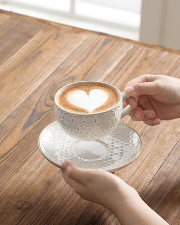 Набір посуду MALACASA LYDIA для 4 осіб (16 предметів) з кераміки з рельєфом, бежевий (4 чашки 180 мл)