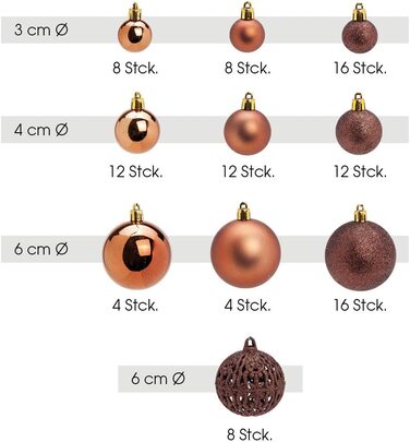Набір з 14 різдвяних ялинкових куль WOMA-50 і пластикові різдвяні кулі-сріблястий, червоний, бронзовий / мідний і багато інших. - Прикраси для різдвяної ялинки та ялинкові прикраси (100, коричневого кольору)