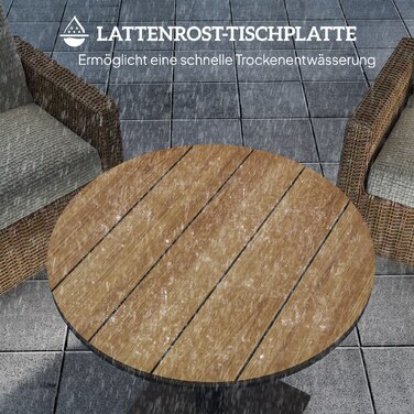 Outsunny Garden Table Ø70 см, Стійкий до погодних умов круглий балконний стіл з планкою, Сталевий обідній стіл на відкритому повітрі, Столик для кемпінгу Журнальний столик, Патіо Стіл для саду Патіо Балкон з натурального дерева