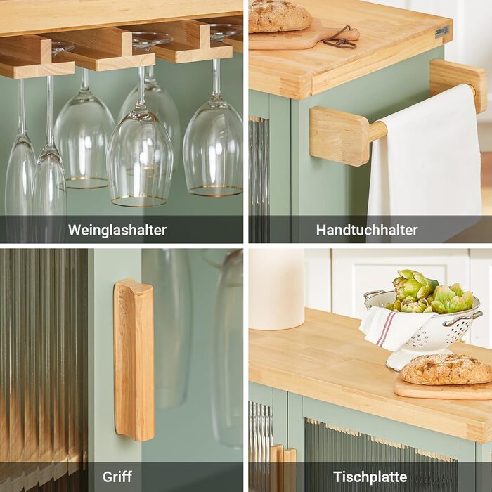 Буфет-комод SoBuy з полицями для вина, мікрохвильовки та скляними дверцятами, 120x90x40 см, зелений