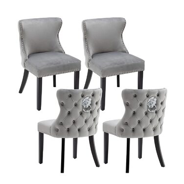 Крісла для їдальні з велюру, комплект 4 шт. - зручні кухонні крісла для вітальні, без підлокітники, на дерев'яних ніжках (Сірий-4)