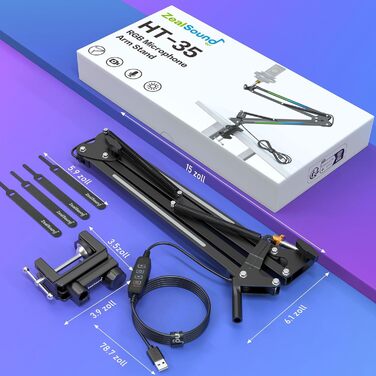 Мікрофонний стійкий тримач ZealSound з RGB підсвічуванням, адаптер 3/8