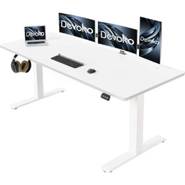 Електричний стіл Devoko 160x70 см, регульована висота, стійкий, з пам'яттю, для роботи та навчання (білий)