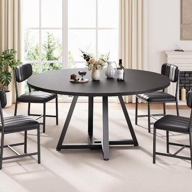 Круглий обідній стіл на 4 особи, кухонний стіл зі стабільним металевим каркасом, компактний стіл для їдальні в індустріальному стилі (Чорний, 120x120x76 см)
