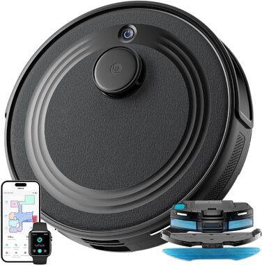 Робот-пилосос LEFANT M2 з функцією миття підлоги, 6000Pa, LiDAR-навігація, зони заборони, керування через APP/Alexa, для шерсті тварин, килимів та твердих підлог (M2B)