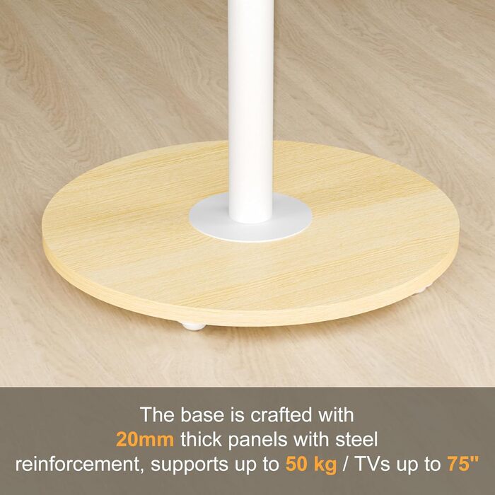 Підставка для телевізора Unho з регульованою висотою, біла, на коліщатках, для екранів 40-75 дюймів, VESA 600x400 мм, до 50 кг