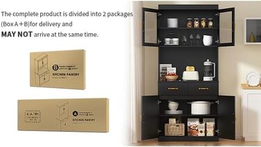 Кухонна шафа VOWNER з робочою поверхнею, буфет на кухню з 4 шафами, вітрина, буфет з регульованими полицями, 80 x 40 x 180 см, для кухні, вітальні, офісу, їдальні (білий) (чорний)