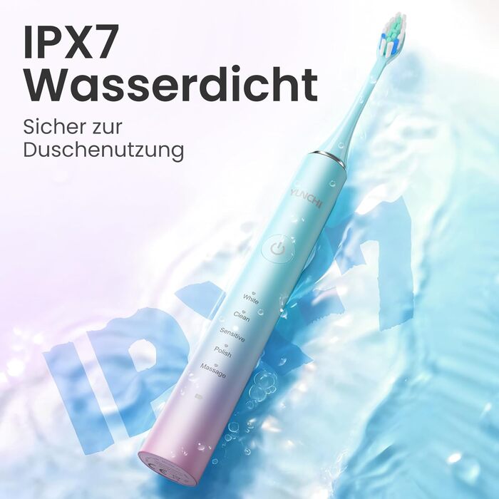 Електрична зубна щітка Yunchi, звукова, для дорослих та дітей - 40000 VPM, USB-C, 5 режимів, інтелектуальна функція, 8 насадок + чохол, блакитна Ycdz-y7