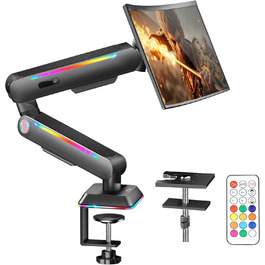 Підставка для монітора Robuste з RGB-підсвіткою, регульована по висоті, для моніторів до 43.2 см (17.32 дюйми) та вагою до 9 кг, VESA-сумісна, з кріпленням та підставкою, чорна