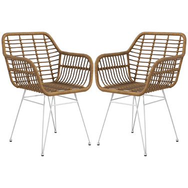 HOMCOM Набір з 2-х стільців у бохо-стилі, кухонні стільці, з ротангу PE, 56 x 60 x 79 см, натуральний + білий