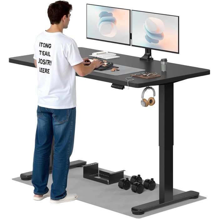 Регульований за висотою стіл, 180x80 см, електричний стоячий стіл з двома моторами, сенсорна панель, USB-A та кабельна організація, стільниця 25 мм, ергономічний офісний стіл, білий