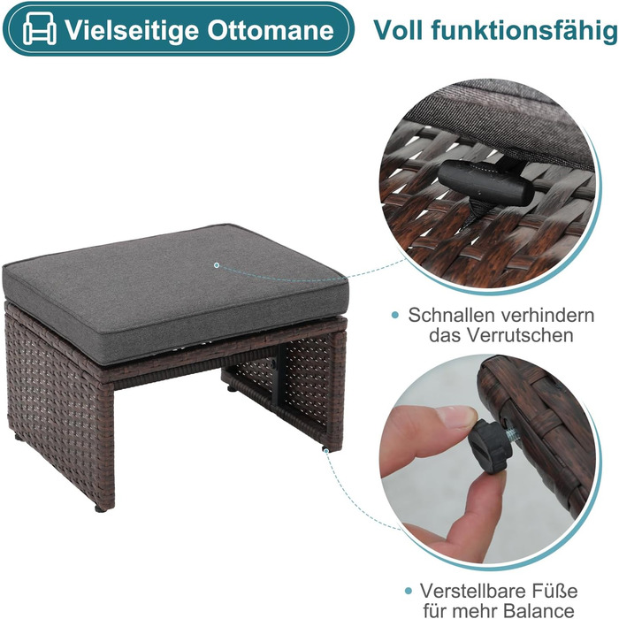 Садовий набір меблів з ротангу OC Orange-Casual 5 предметів: диван, крісла, столик, пуфи, подушки - темно-сірий