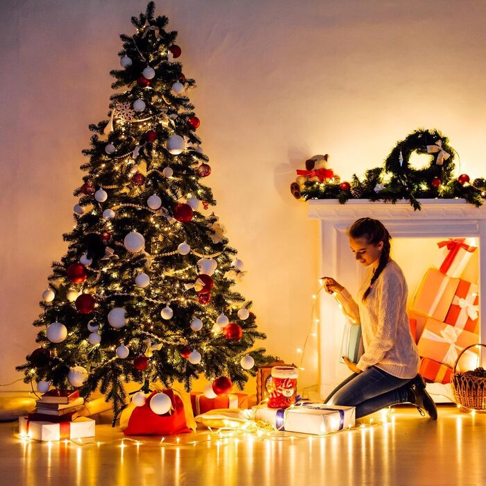 EASTERNSTAR Гірлянда світлодіодна мідний дріт 20м, 200 LED, EU штекер, 8 режимів, вологостійка, для декору інтер'єру, екстер'єру, саду, вечірки, Різдва, тепле біле світло