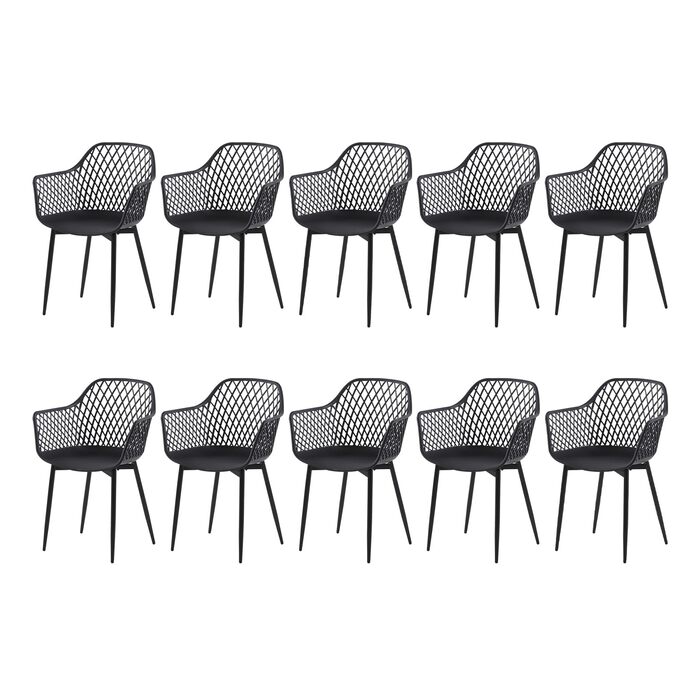 Набір садових стільців: крісла з підлокітниками для тераси, балкону та саду (10 шт., чорний)