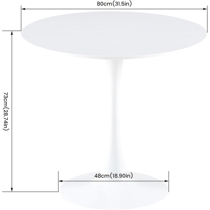 Сучасний круглий обідній стіл скандинавського стилю, діаметр 80 см, білий